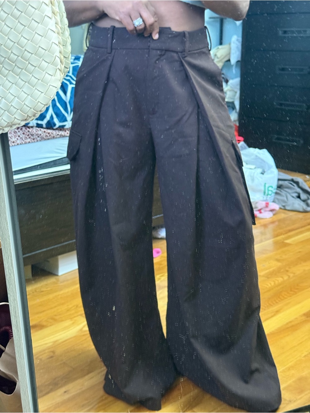 Zara Wide-Leg Pleated Cargo Pants - Brown